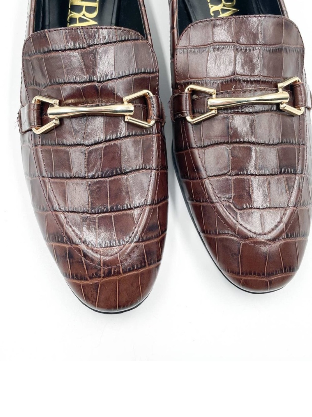 Zara Brown Croc-Embossed Leather Bit Loafers 37 6.5 - Picture 4 of 10